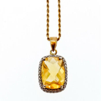 925 Sterling Silver Gold Plated Citrine Chain With Pendant Italy