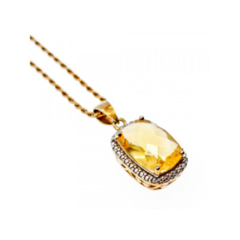 925 STERLING SILVER GOLD PLATED CITRINE CHAIN WITH PENDANT ITALY
