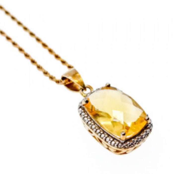 925 Sterling Silver Gold Plated Citrine Chain With Pendant Italy