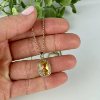 925 Sterling Silver Gold Plated Citrine Chain With Pendant Italy