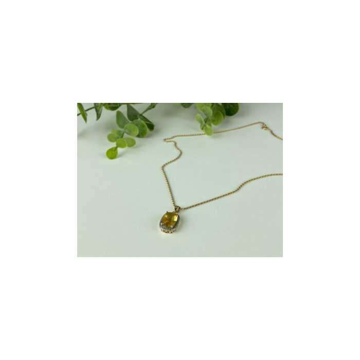 925 STERLING SILVER GOLD PLATED CITRINE CHAIN WITH PENDANT ITALY