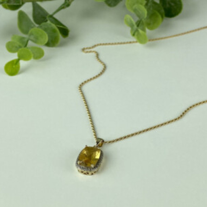 925 Sterling Silver Gold Plated Citrine Chain With Pendant Italy