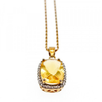 925 Sterling Silver Gold Plated Citrine Chain With Pendant Italy