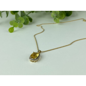925 STERLING SILVER GOLD PLATED CITRINE CHAIN WITH PENDANT ITALY