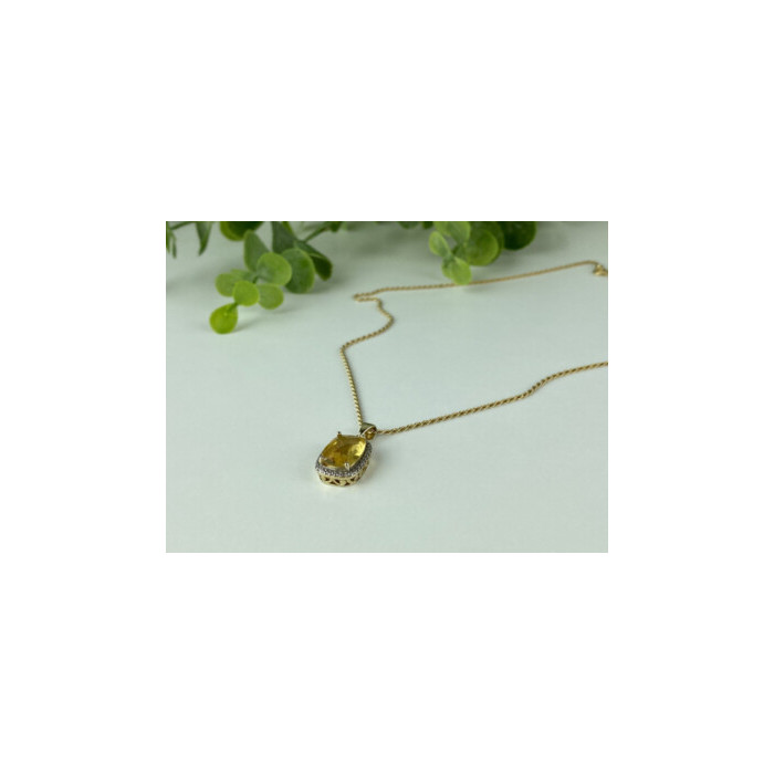 925 STERLING SILVER GOLD PLATED CITRINE CHAIN WITH PENDANT ITALY