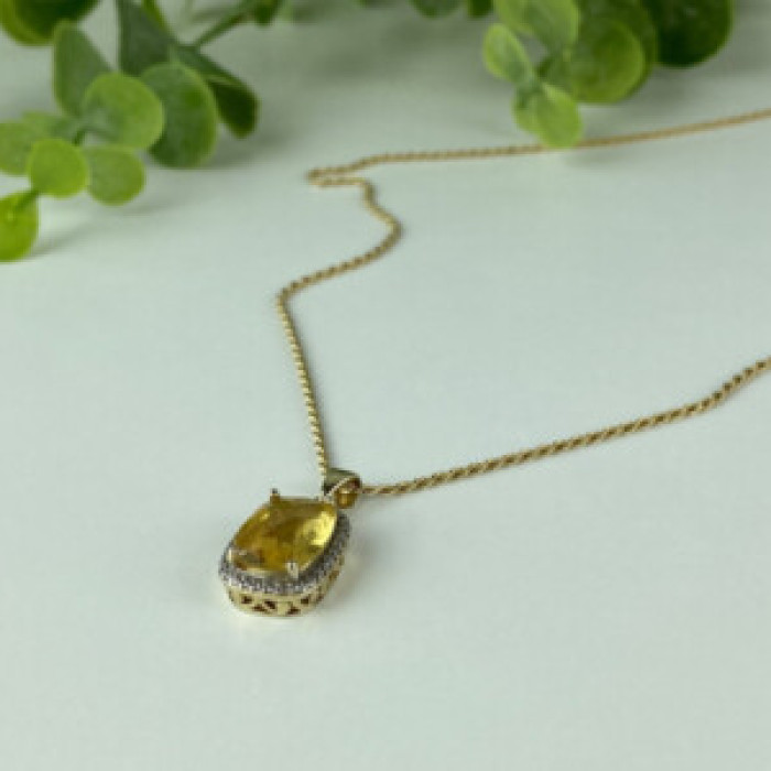 925 Sterling Silver Gold Plated Citrine Chain With Pendant Italy
