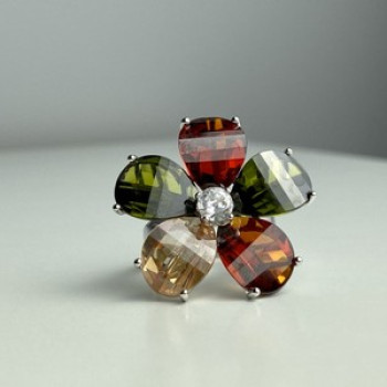 925 Sterling Silver Multicolor Spinel & Goshenite Ring Size 8.5