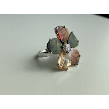 925 Sterling Silver Multicolor Spinel & Goshenite Ring Size 8.5