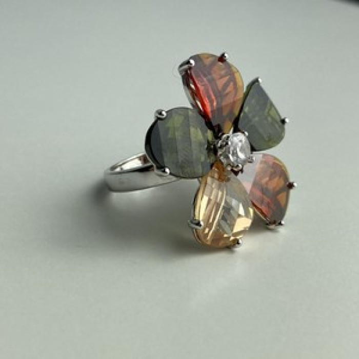 925 Sterling Silver Multicolor Spinel & Goshenite Ring Size 8.5