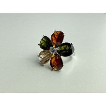 925 Sterling Silver Multicolor Spinel & Goshenite Ring Size 8.5