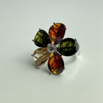 925 Sterling Silver Multicolor Spinel & Goshenite Ring Size 8.5