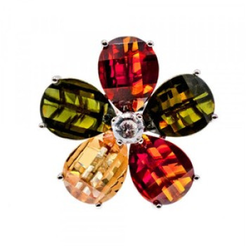 925 Sterling Silver Multicolor Spinel & Goshenite Ring Size 8.5