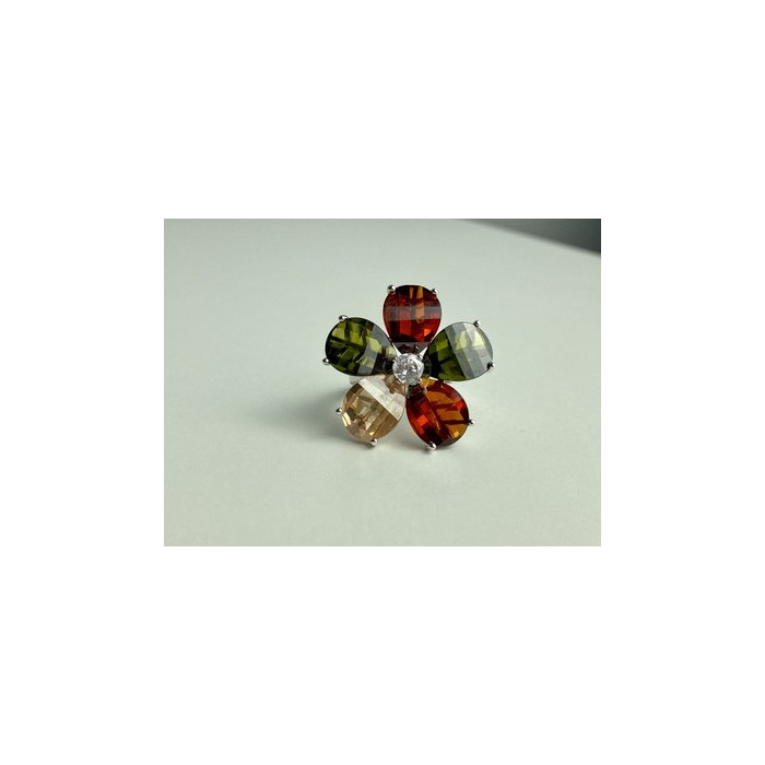 925 Sterling Silver Multicolor Spinel & Goshenite Ring Size 8.5