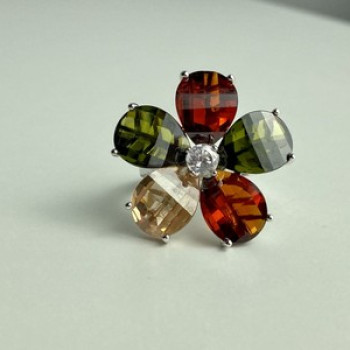 925 Sterling Silver Multicolor Spinel & Goshenite Ring Size 8.5