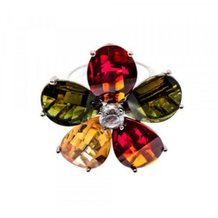 925 Sterling Silver Multicolor Spinel & Goshenite Ring Size 8.5