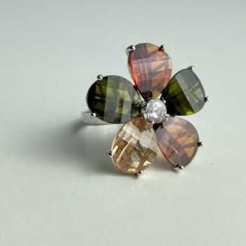 925 Sterling Silver Multicolor Spinel & Goshenite Ring Size 8.5