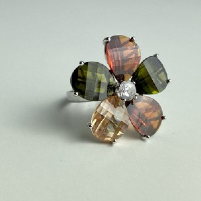 925 Sterling Silver Multicolor Spinel & Goshenite Ring Size 8.5