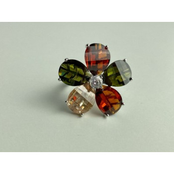 925 Sterling Silver Multicolor Spinel & Goshenite Ring Size 8.5