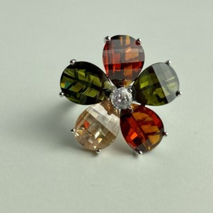 925 Sterling Silver Multicolor Spinel & Goshenite Ring Size 8.5