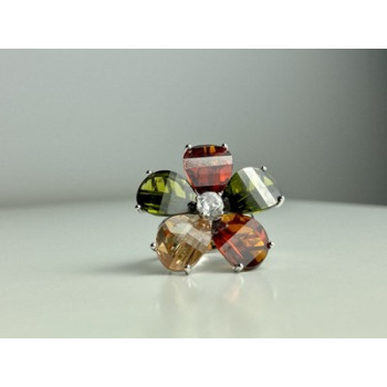 925 Sterling Silver Multicolor Spinel & Goshenite Ring Size 8.5