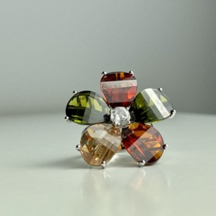 925 Sterling Silver Multicolor Spinel & Goshenite Ring Size 8.5
