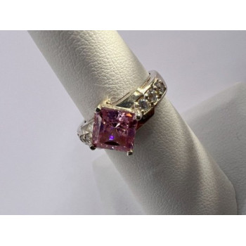 925 Sterling Silver & Pink CZ Ring Size 5.5