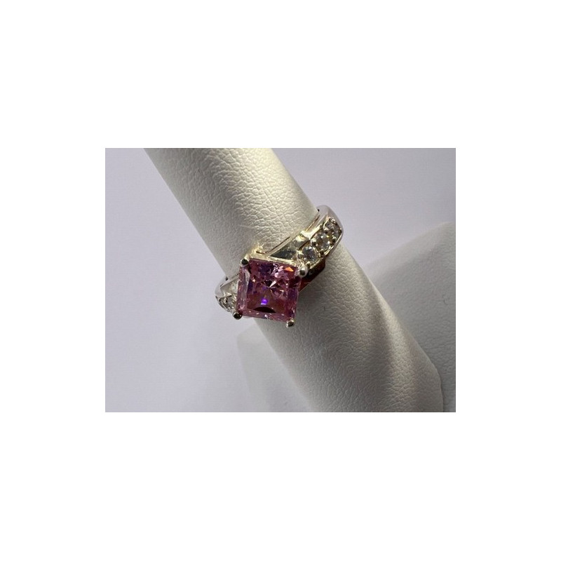 925 Sterling Silver & Pink CZ Ring Size 5.5