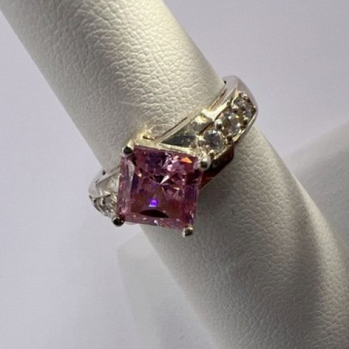 925 Sterling Silver & Pink CZ Ring Size 5.5