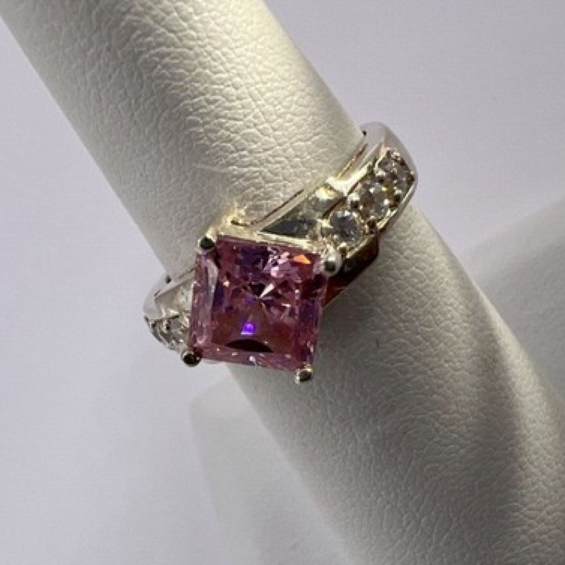 925 Sterling Silver & Pink CZ Ring Size 5.5