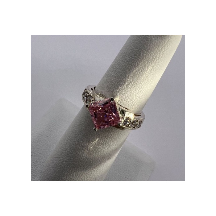 925 Sterling Silver & Pink CZ Ring Size 5.5
