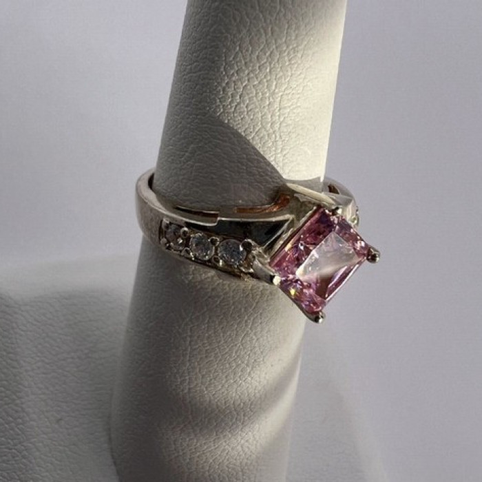 925 Sterling Silver & Pink CZ Ring Size 5.5