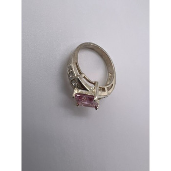 925 Sterling Silver & Pink CZ Ring Size 5.5