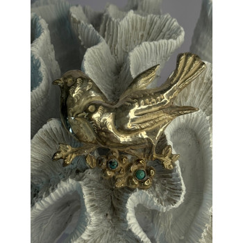 925 Sterling Silver Brooch Turquoise Birds Length 2.20 inch