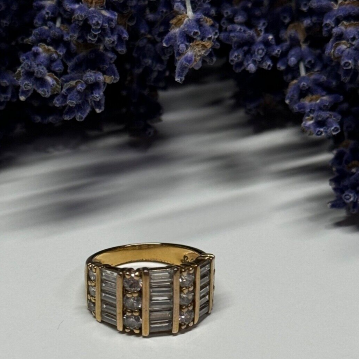 925 Sterling Silver Gold Plated CZ Ring Size 6