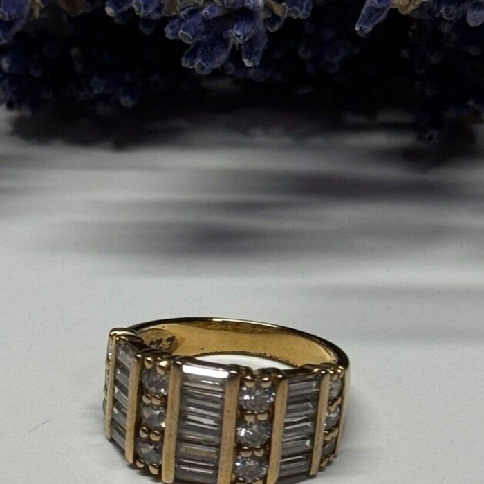 925 Sterling Silver Gold Plated CZ Ring Size 6