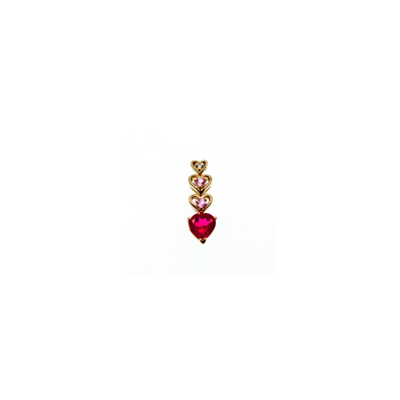 10K YELLOW GOLD RUBY, MORGANITE & DIAMOND HEART PENDANT