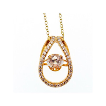 925 STERLING SILVER GOLD PLATED  CZ CHAIN WITH PENDANT ITALY