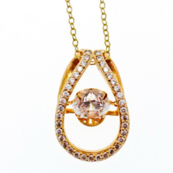 925 Sterling Silver Gold Plated CZ Chain With Pendant Italy