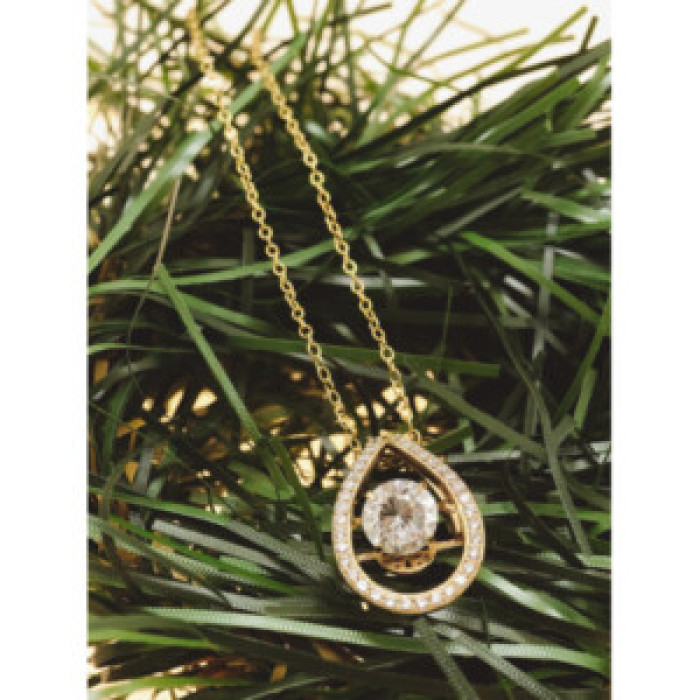 925 Sterling Silver Gold Plated CZ Chain With Pendant Italy