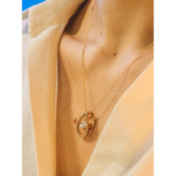 925 Sterling Silver Gold Plated CZ Chain With Pendant Italy