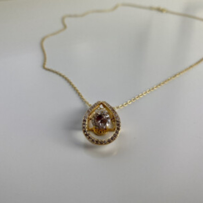 925 Sterling Silver Gold Plated CZ Chain With Pendant Italy