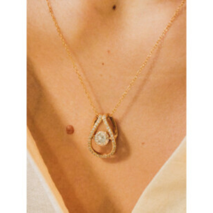 925 Sterling Silver Gold Plated CZ Chain With Pendant Italy