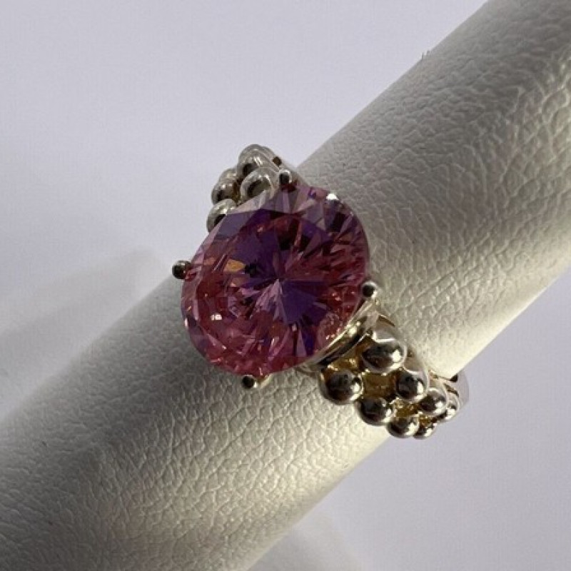 925 Sterling Silver Pink CZ Ring Size 4.5