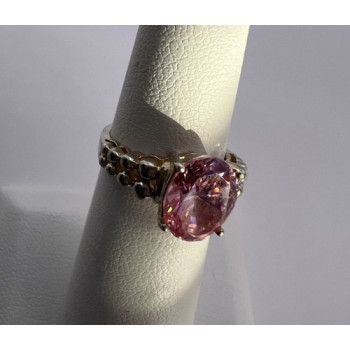 925 Sterling Silver & Pink CZ Ring Beauty Size 4.5