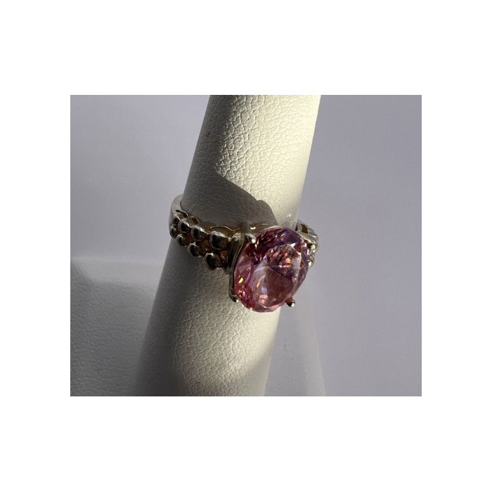 925 Sterling Silver & Pink CZ Ring Beauty Size 4.5