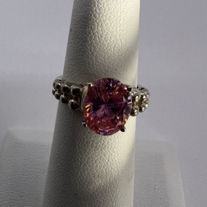 925 Sterling Silver Pink CZ Ring Size 4.5