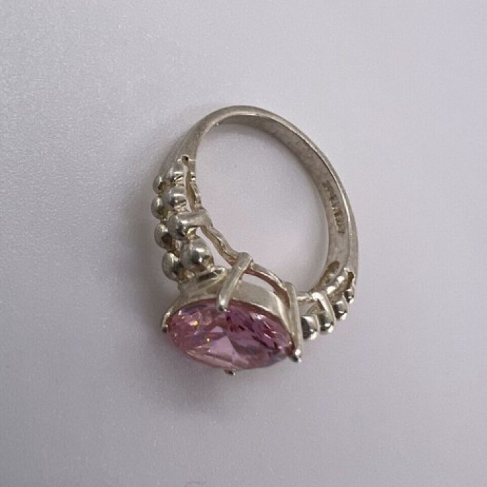 925 Sterling Silver Pink CZ Ring Size 4.5