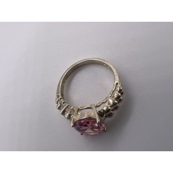 925 Sterling Silver & Pink CZ Ring Beauty Size 4.5