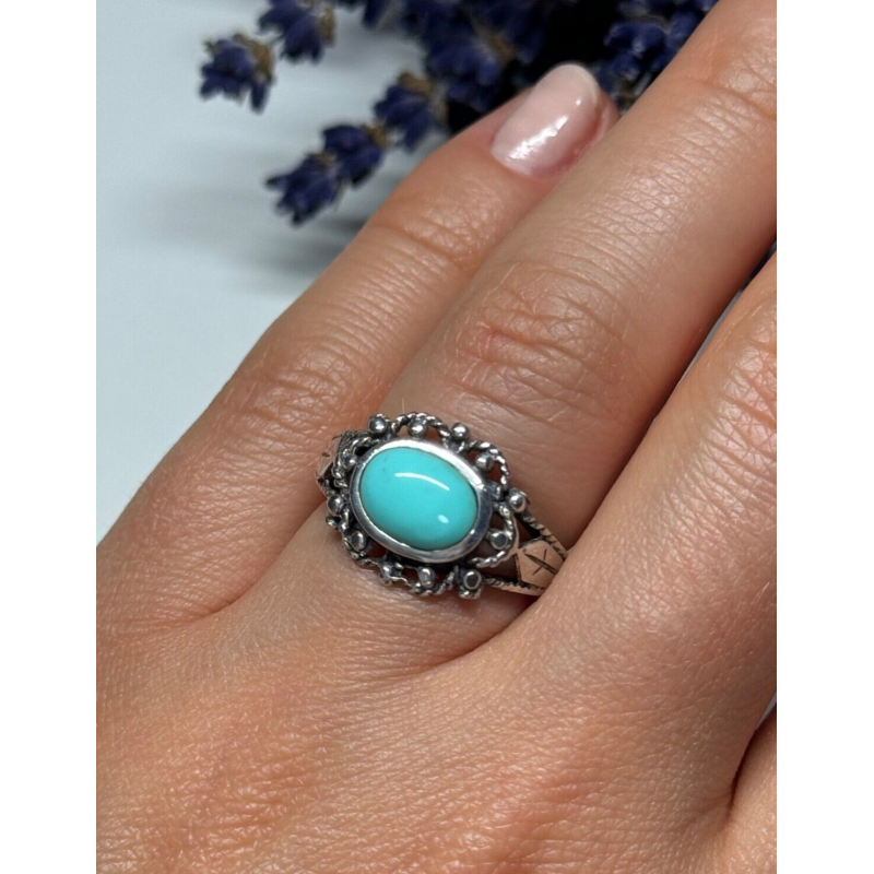 925 Sterling Silver Turquoise Ring Size 6