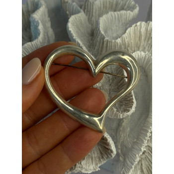 925 Sterling Silver Heart Brooch Length 1.90 inch